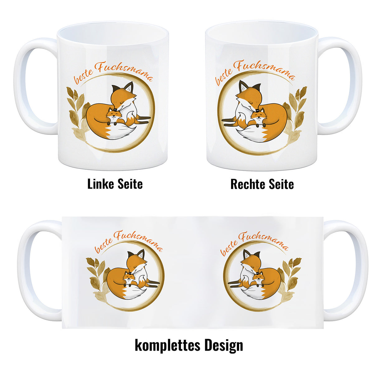 Kaffeebecher mit Motiv - Beste Fuchsmama mit süßem Fuchsbaby und Fuchsmutter