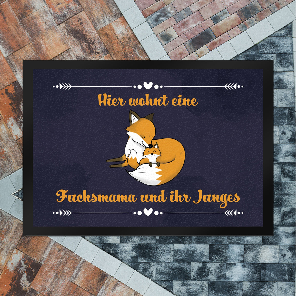 Fußmatte mit Motiv und Spruch - Hier wohnt eine Fuchsmama und ihr Junges