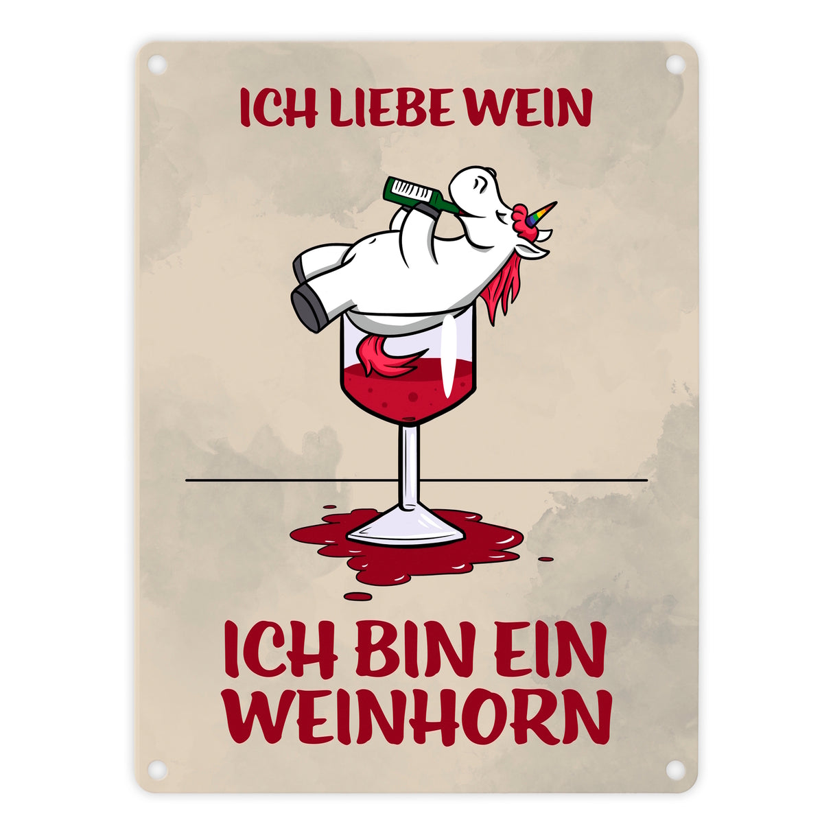 Metallschild mit Motiv und Spruch - Ich liebe Wein ich bin ein Weinhorn