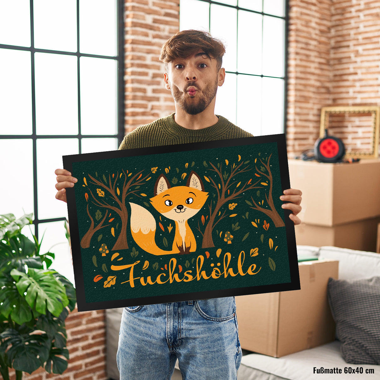 Fußmatte mit niedlichem Fuchs im Wald und Herbst Motiven - Fuchshöhle