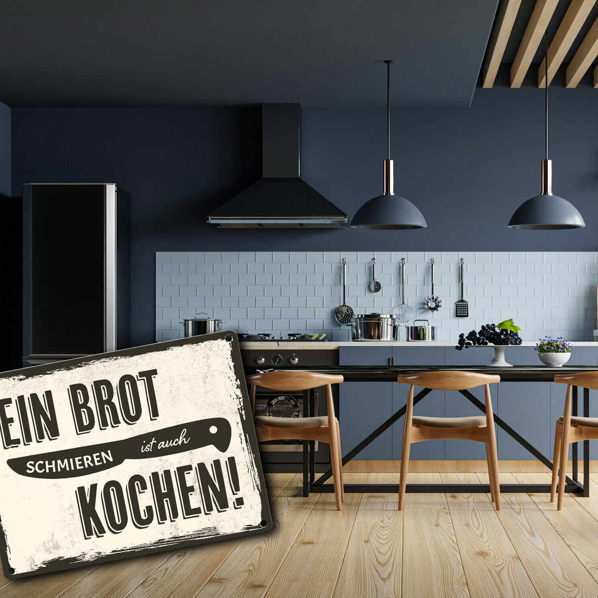 Metallschild mit lustigem Spruch für Köche - Ein Brot schmieren ist auch kochen
