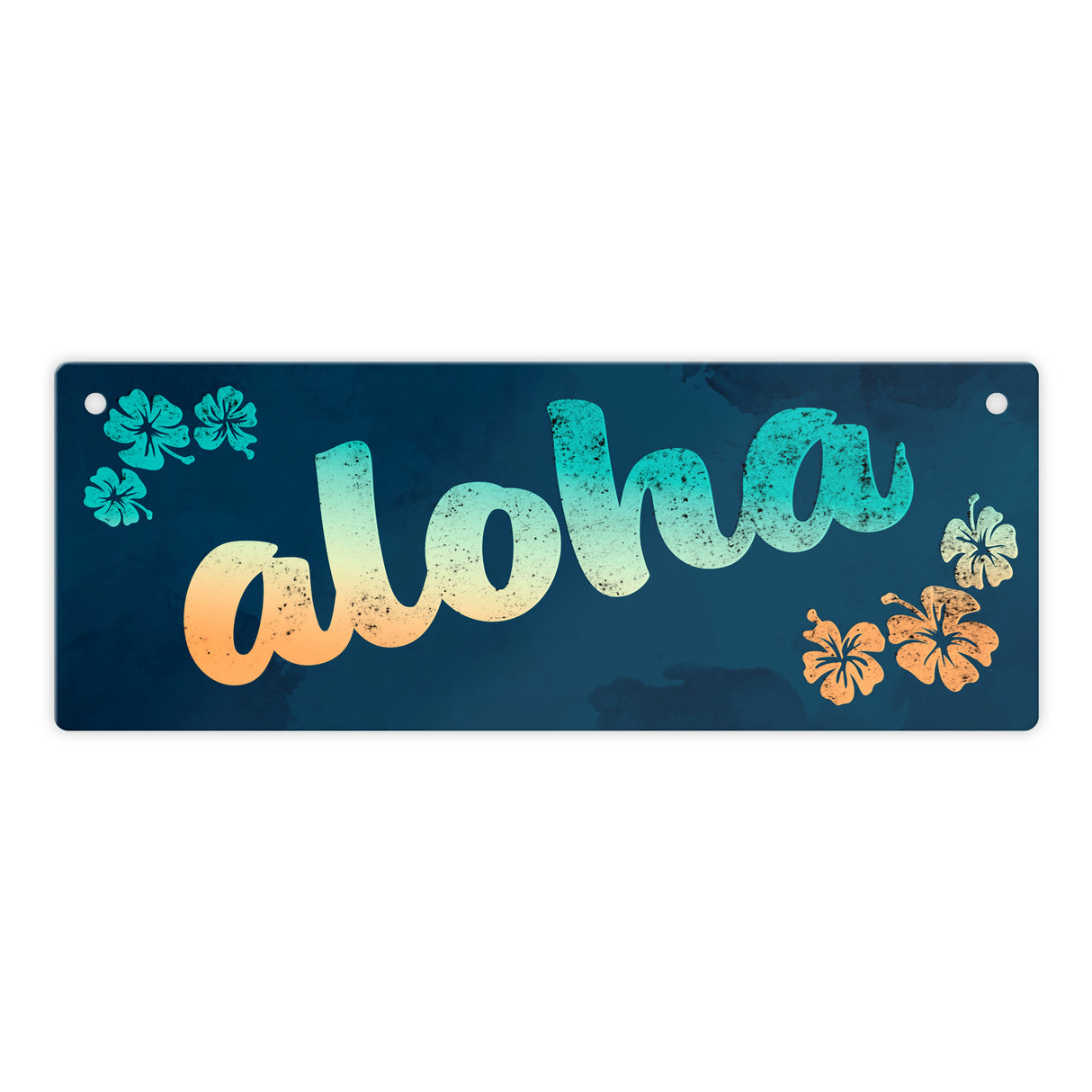 Metallschild mit Hawaii Design und Schriftzug - Aloha mit kleinen Blumen