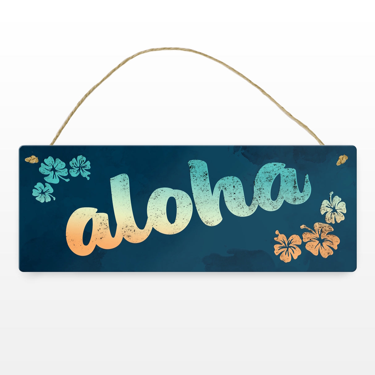 Metallschild mit Hawaii Design und Schriftzug - Aloha mit kleinen Blumen