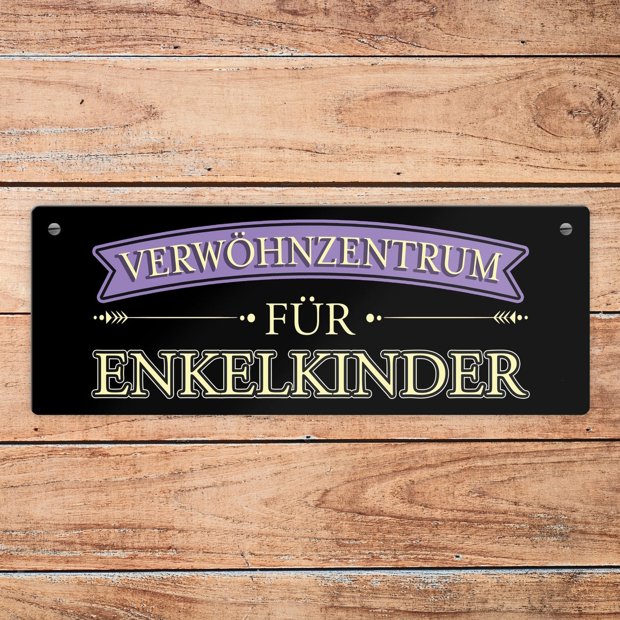 Metallschild für Großeltern mit lustigem Spruch - Verwöhnzentrum für Enkelkinder