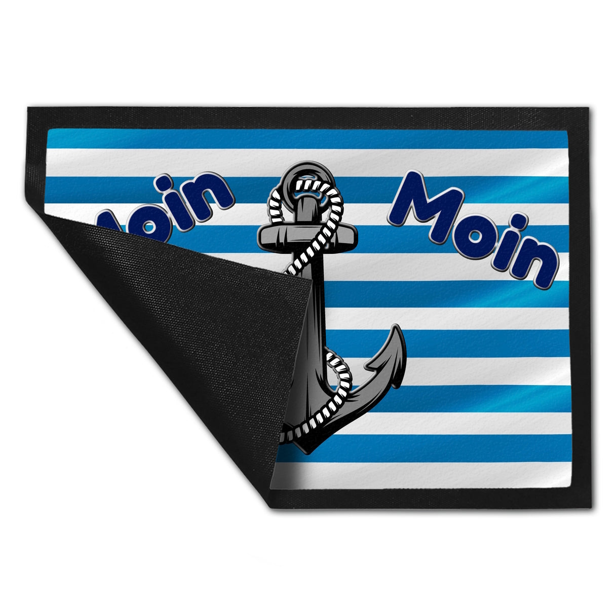 Moin, Moin Fußmatte in 35x50 cm mit Anker und maritimem Hintergrund