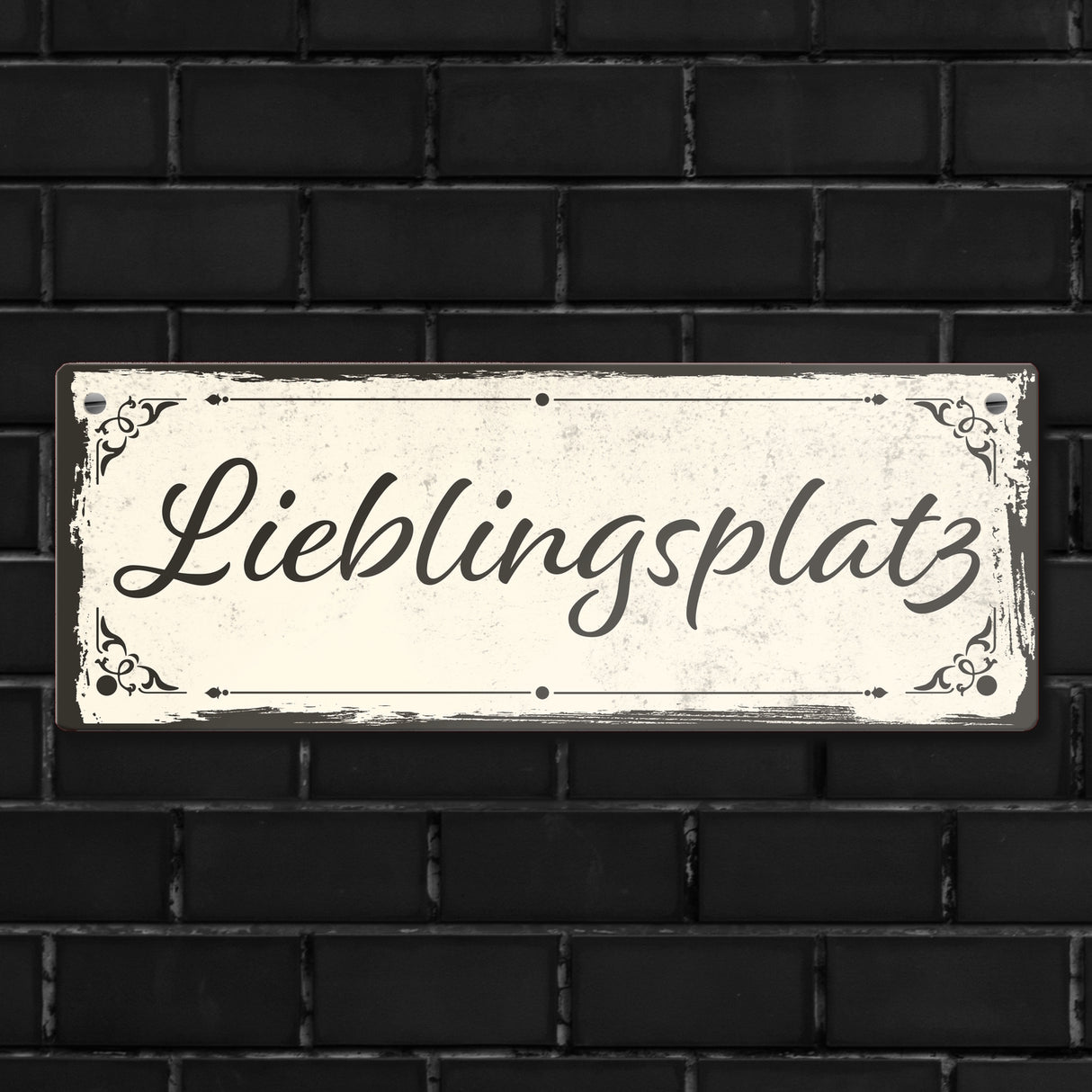 Metallschild mit schönem Design - Lieblingsplatz im rustikalen Stil in Braun