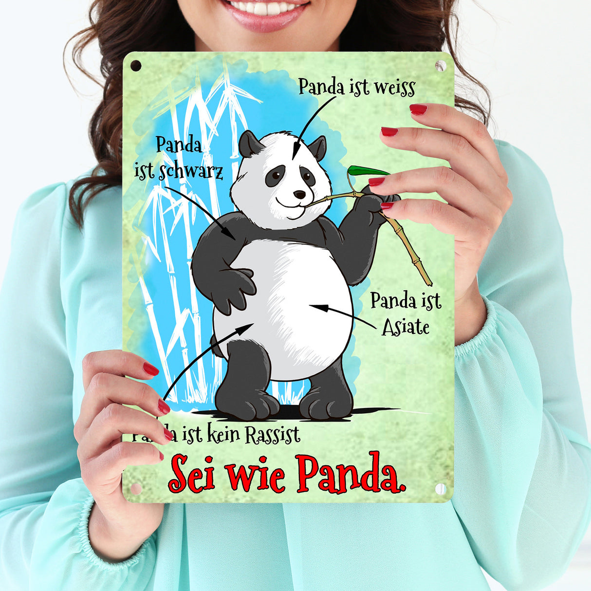 Metallschild mit Toleranz Statement - Panda ist kein Rassist SEI WIE PANDA.