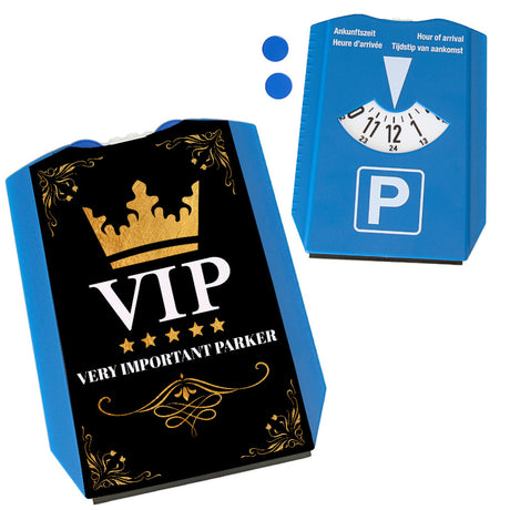 VIP Parkscheibe mit lustigem Spruch, edlen Motiven und 2 Einkaufswagenchips