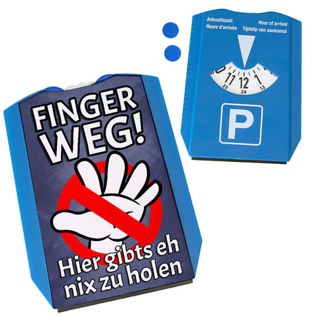 Finger Weg Parkscheibe mit lustigem Spruch und 2 Einkaufswagenchips