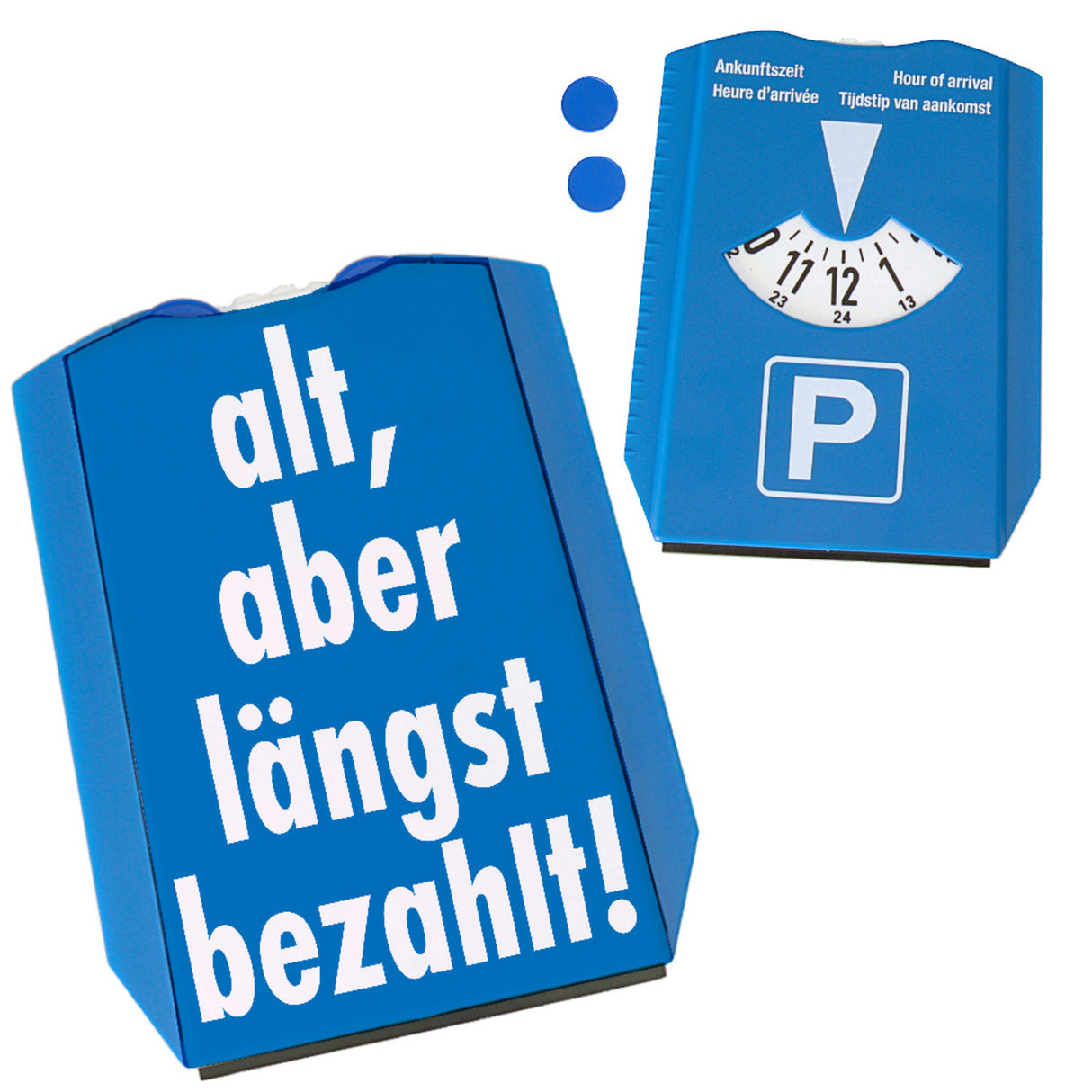 Alt, aber längst bezahlt Parkscheibe für dein Auto mit 2 Einkaufswagenchips