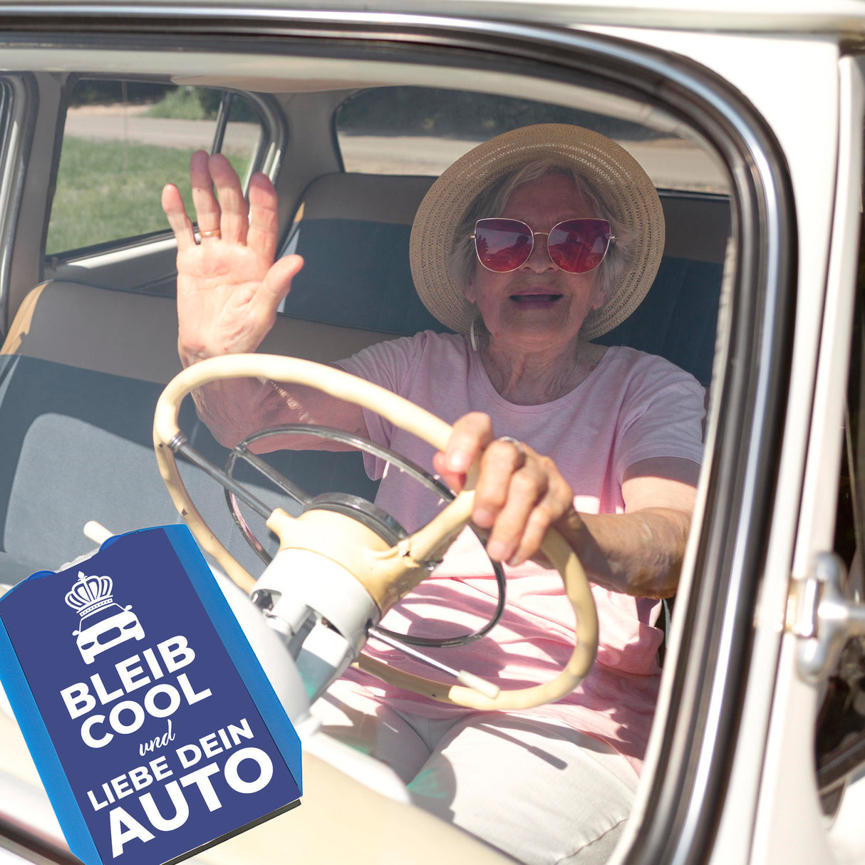 Bleib cool und liebe dein Auto Parkscheibe mit 2 Einkaufswagenchips