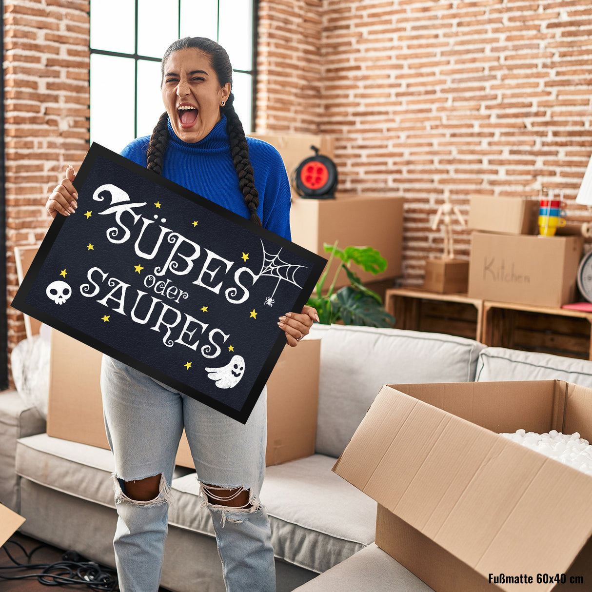 Süßes oder Saures Halloween Fußmatte mit vielen Halloweenmotiven