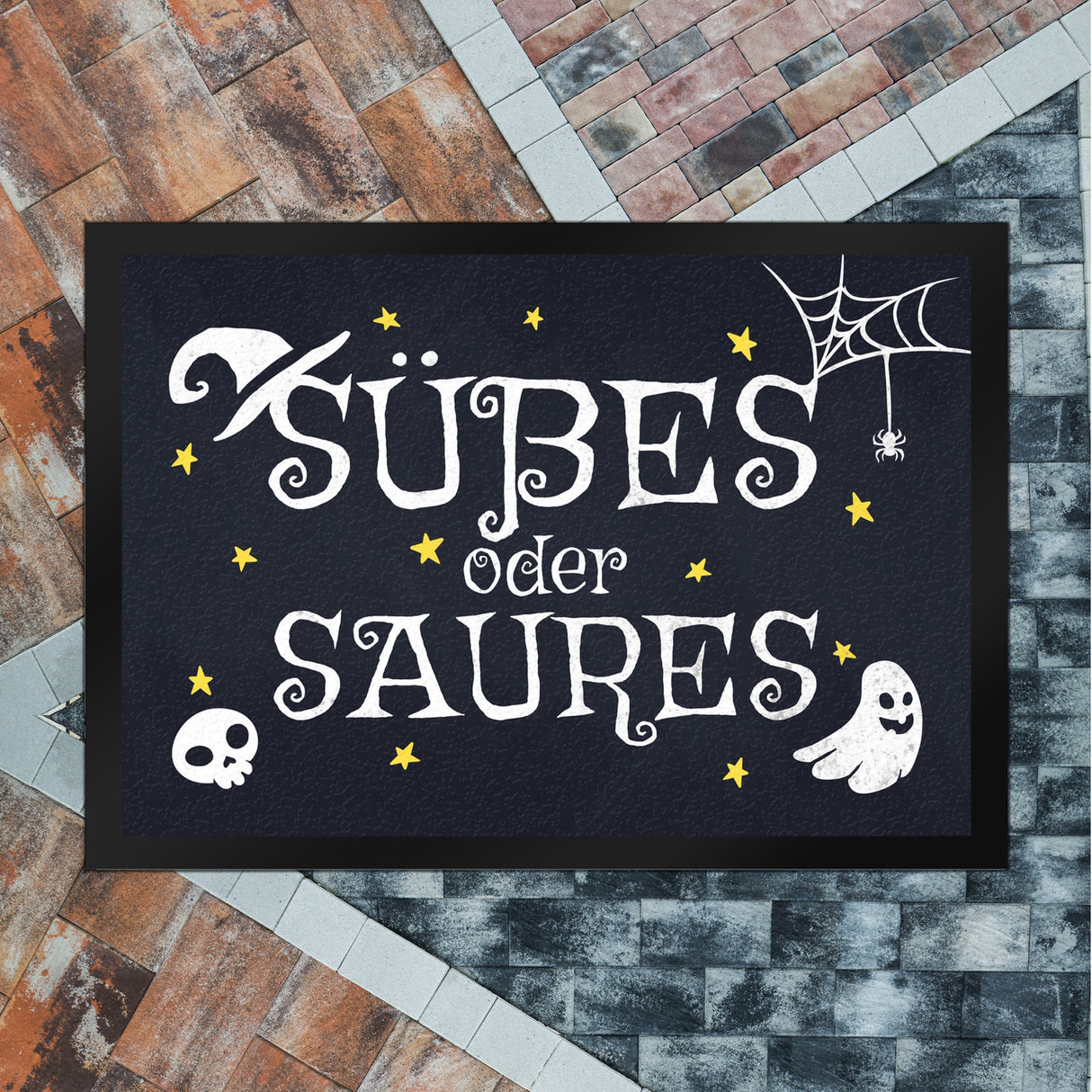 Süßes oder Saures Halloween Fußmatte mit vielen Halloweenmotiven