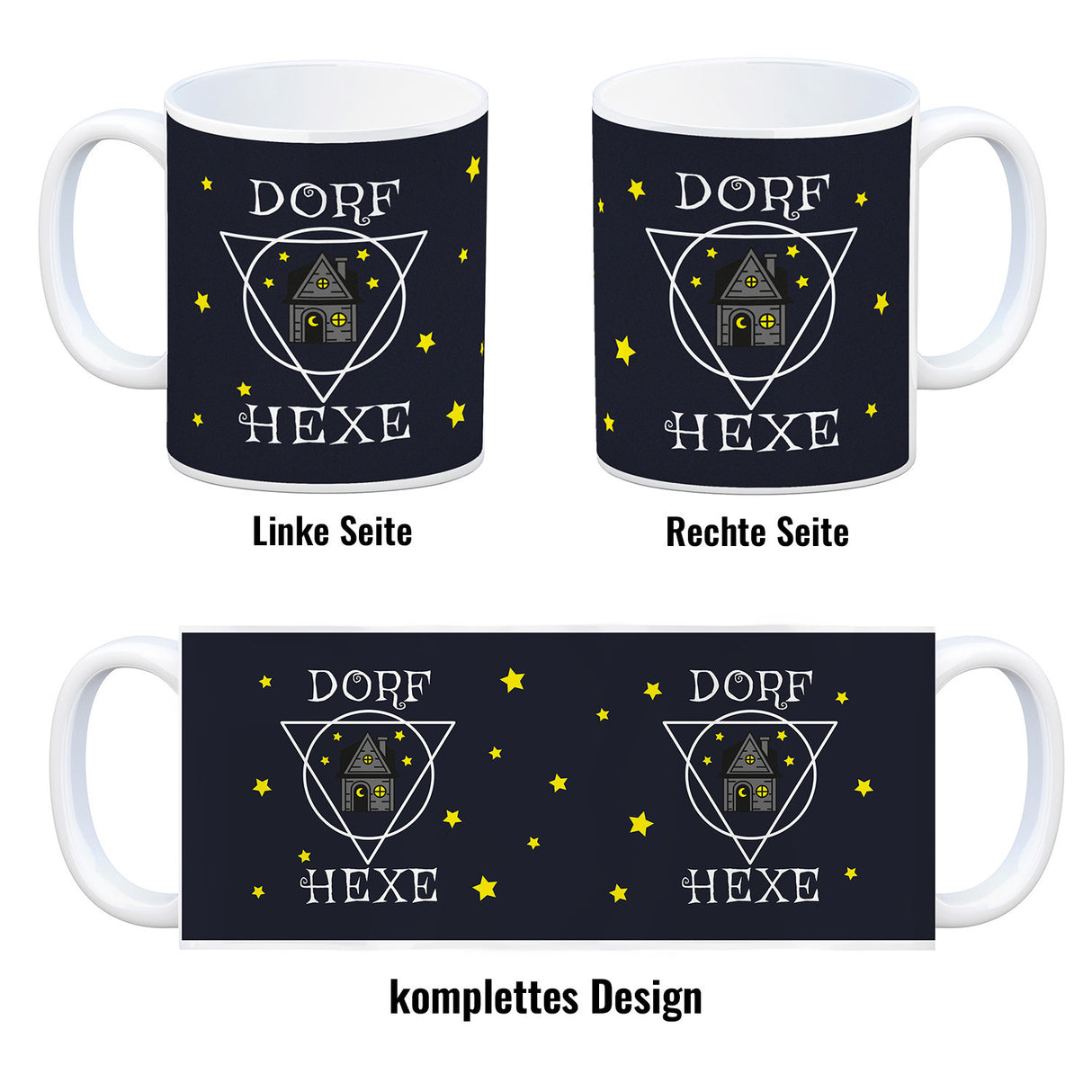 Dorfhexe Kaffeebecher mit Hexenhaus Motiven
