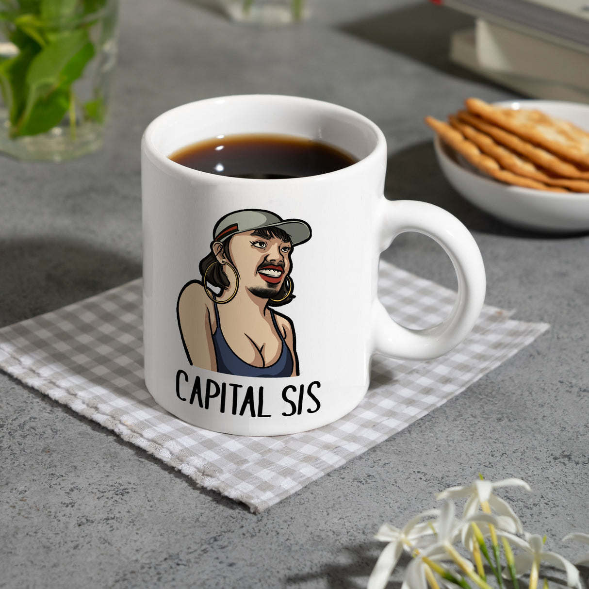 Rapper-Wortspiel Kaffeebecher Capital Sis Tasse für einen Rap-Fan