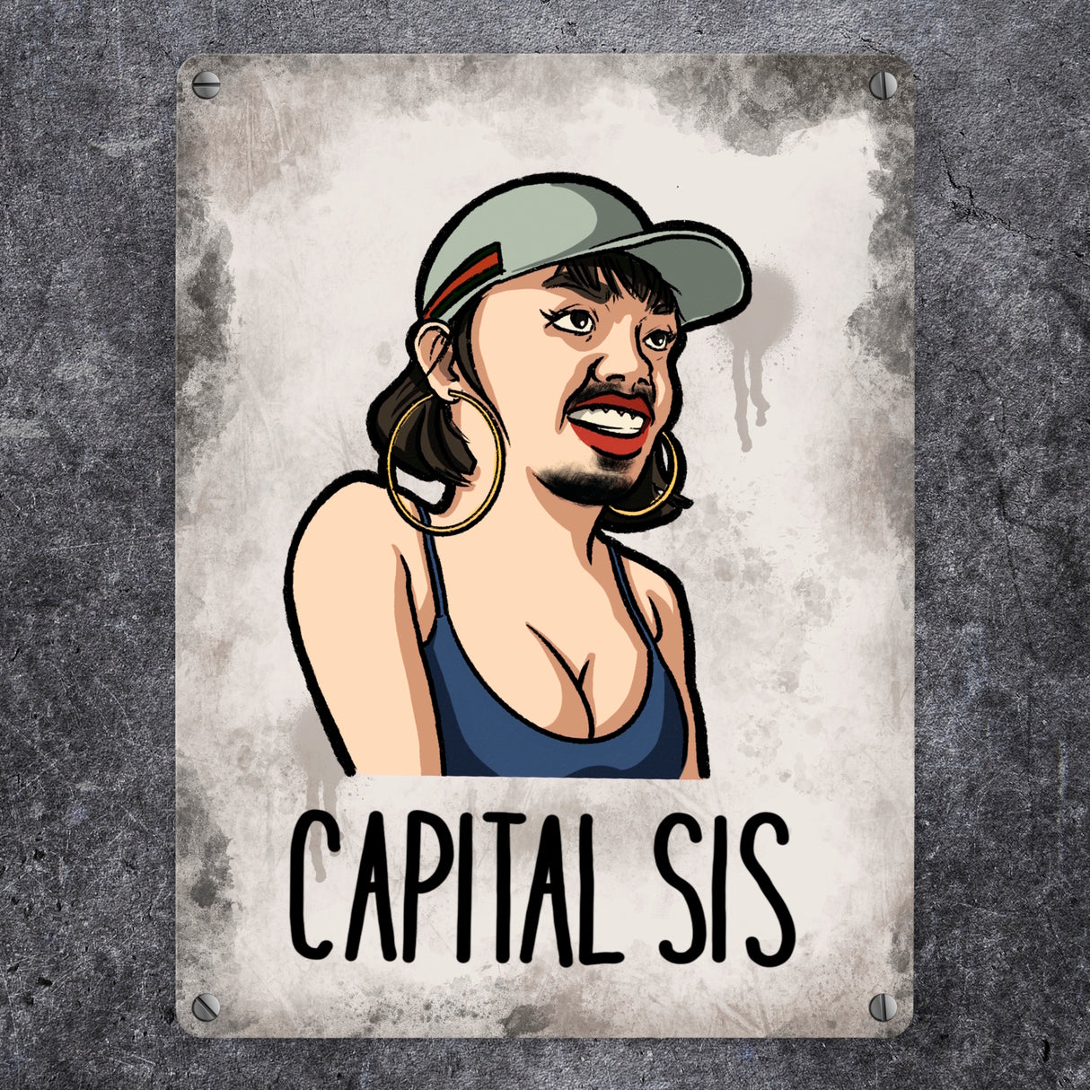 Rapper-Wortspiel Metallschild Capital Sis Dekoschild für einen Rap-Fan