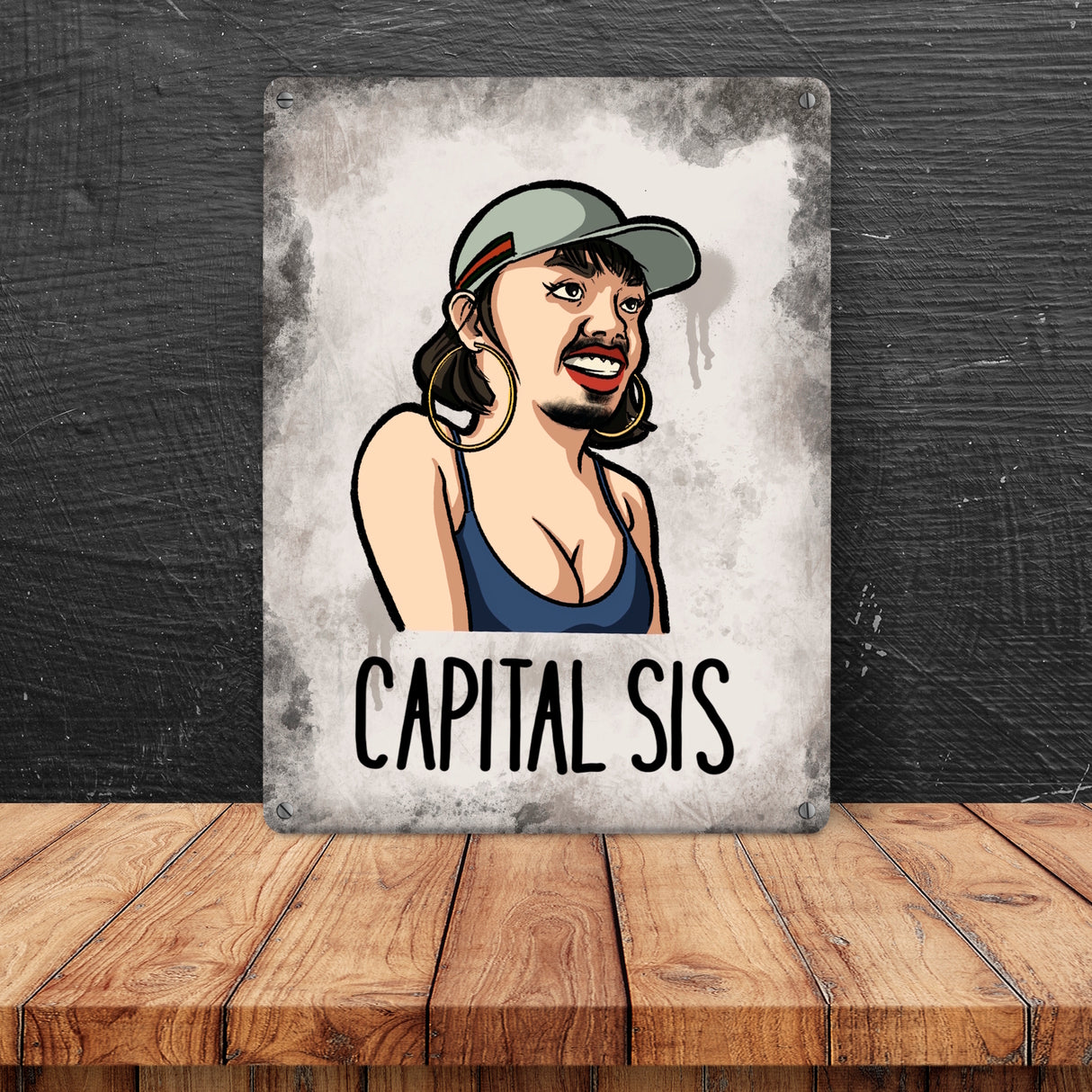 Rapper-Wortspiel Metallschild Capital Sis Dekoschild für einen Rap-Fan