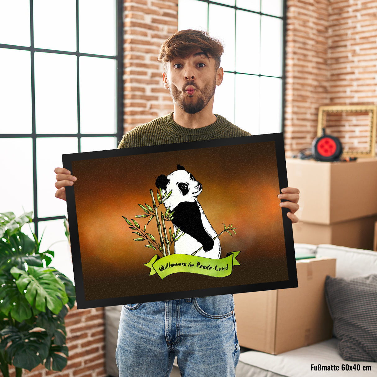 Pandabär Fußmatte Willkommen im Panda-Land in braun