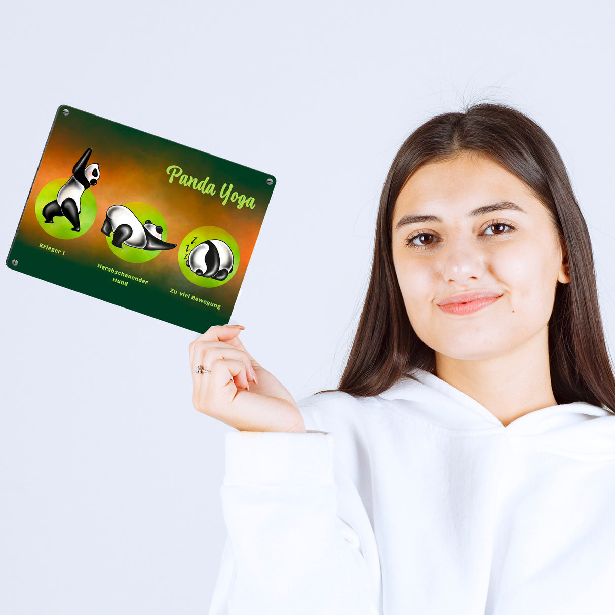Panda Yoga Metallschild mit Yoga Übungen und Pandabären