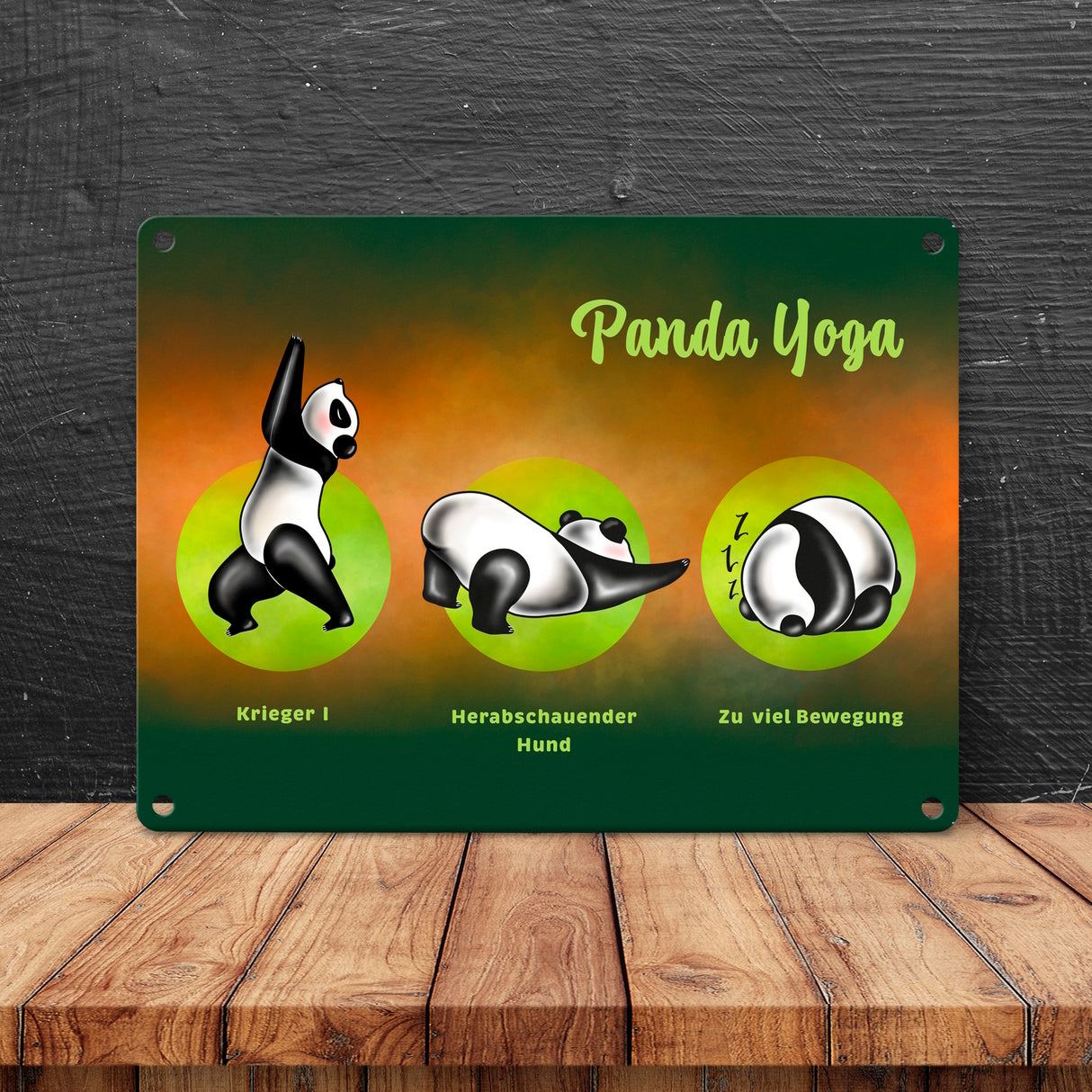 Panda Yoga Metallschild mit Yoga Übungen und Pandabären