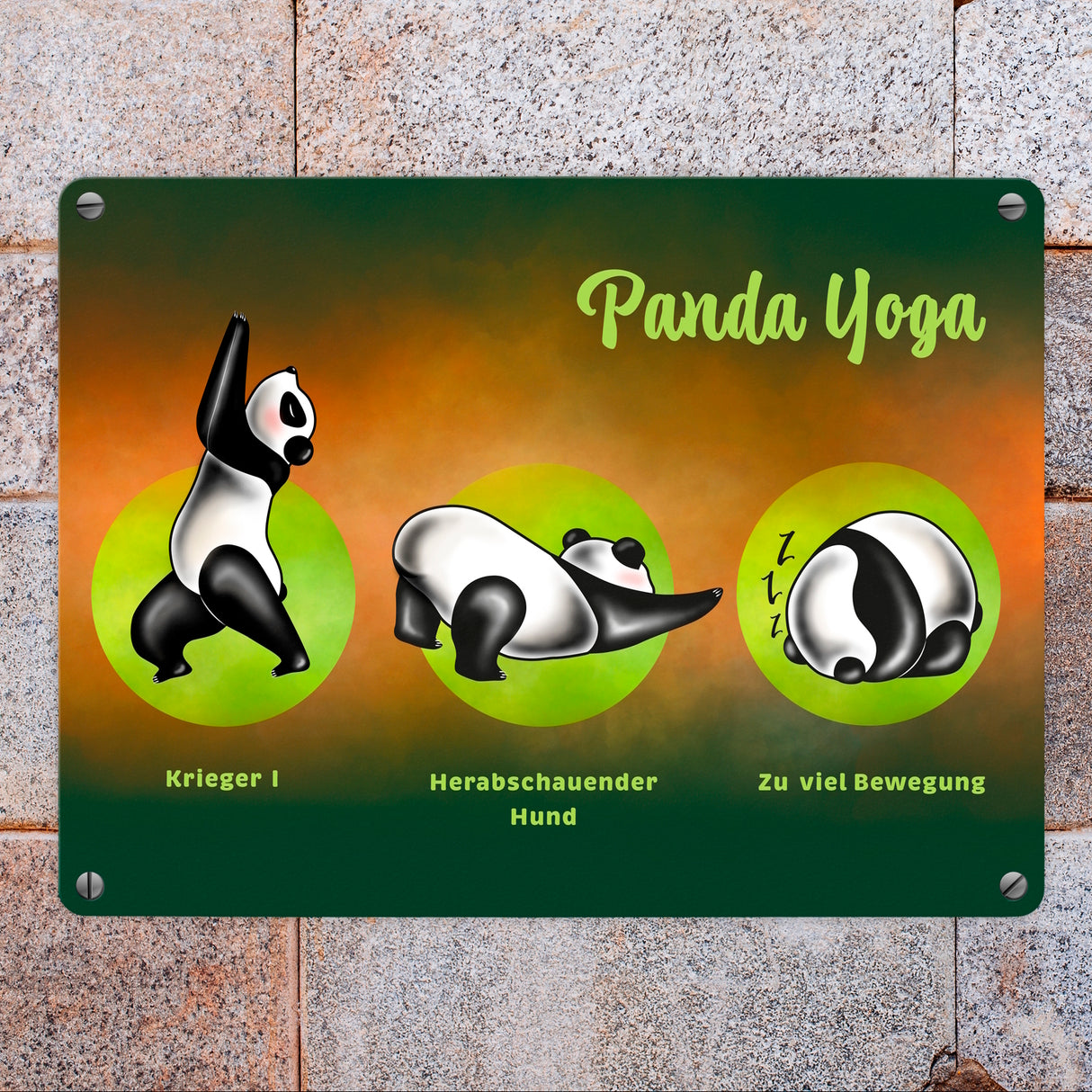 Panda Yoga Metallschild mit Yoga Übungen und Pandabären