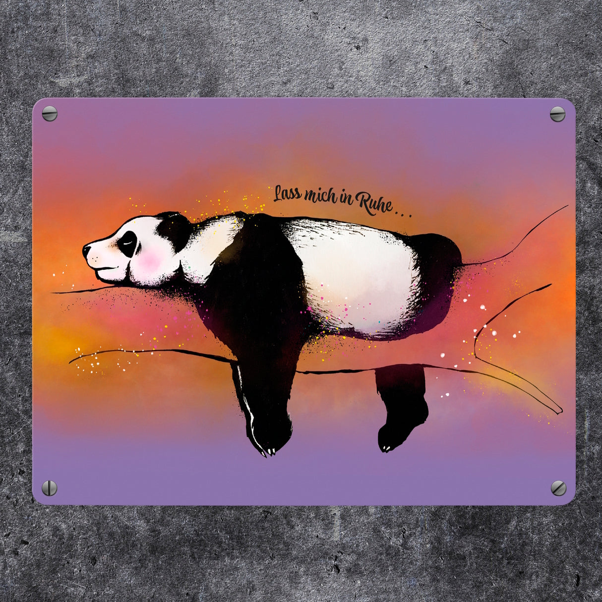 Metallschild mit Panda-Design und lustigem Spruch Lass mich in Ruhe