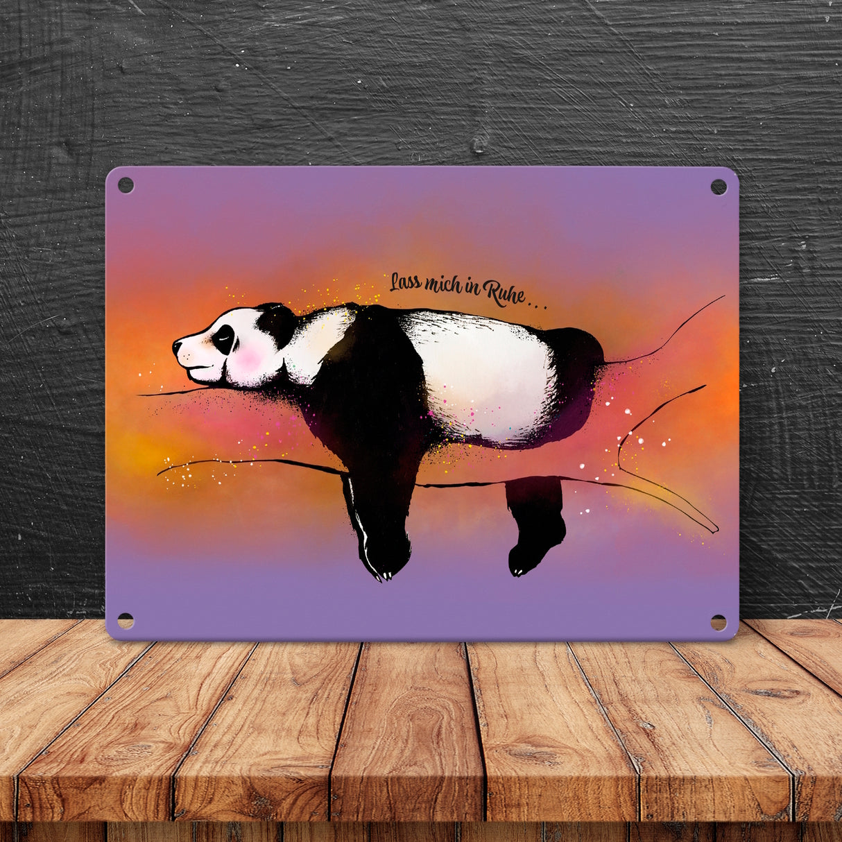 Metallschild mit Panda-Design und lustigem Spruch Lass mich in Ruhe