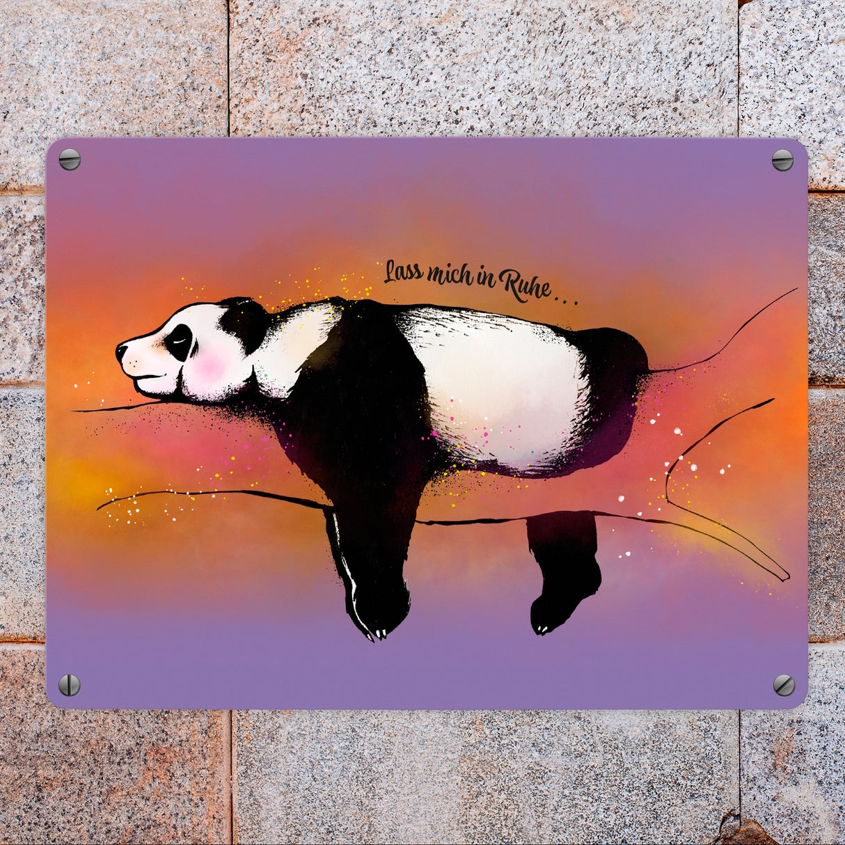 Metallschild mit Panda-Design und lustigem Spruch Lass mich in Ruhe