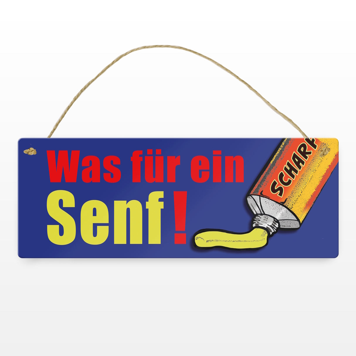 Was für ein Senf! Metallschild im Comicstil mit Senfmotiv und Spruch