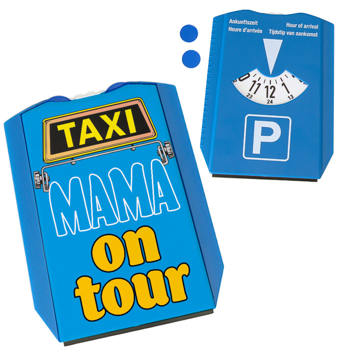 TAXI Mama on tour Parkscheibe in blau mit 2 Einkaufswagenchips