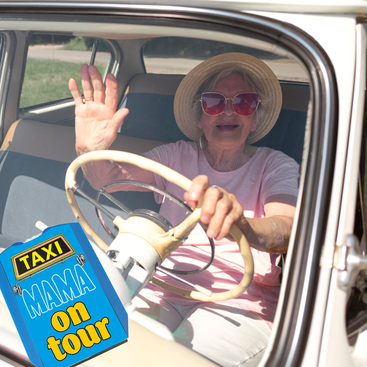 TAXI Mama on tour Parkscheibe in blau mit 2 Einkaufswagenchips