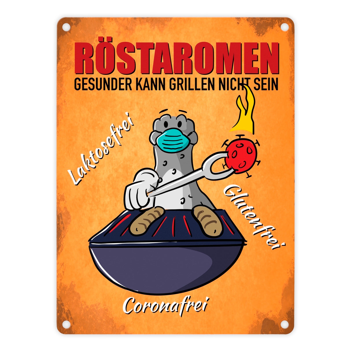 Röstaromen Metallschild mit Seeleopard beim Grillen