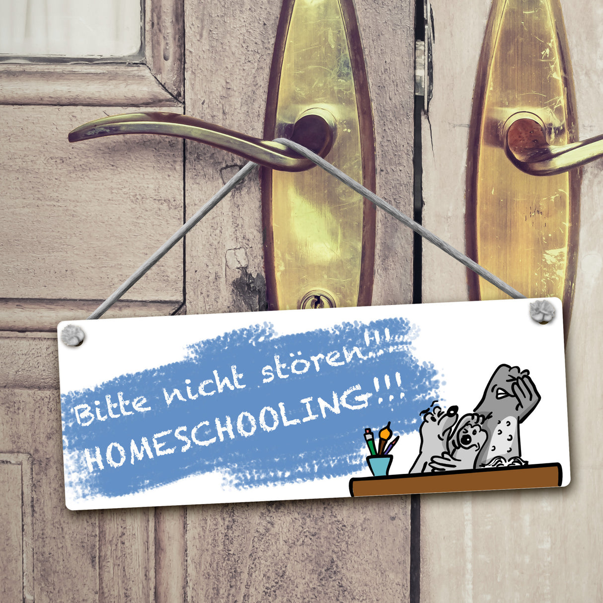 Wendeschild mit Kordel Eine tolles Geschenkidee für Familien, die im Homeoffice arbeiten und ihre Kinder zu Hause unterrichten müssen. Perfekt für Türen oder Wände als Hängeschild geeignet.