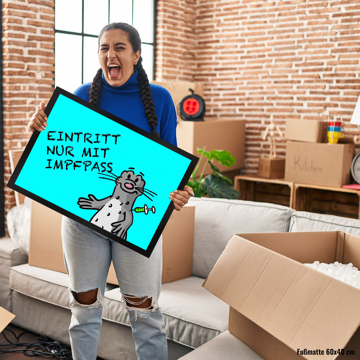 Eintritt nur mit Impfpass Fußmatte mit geimpften Seeleopard