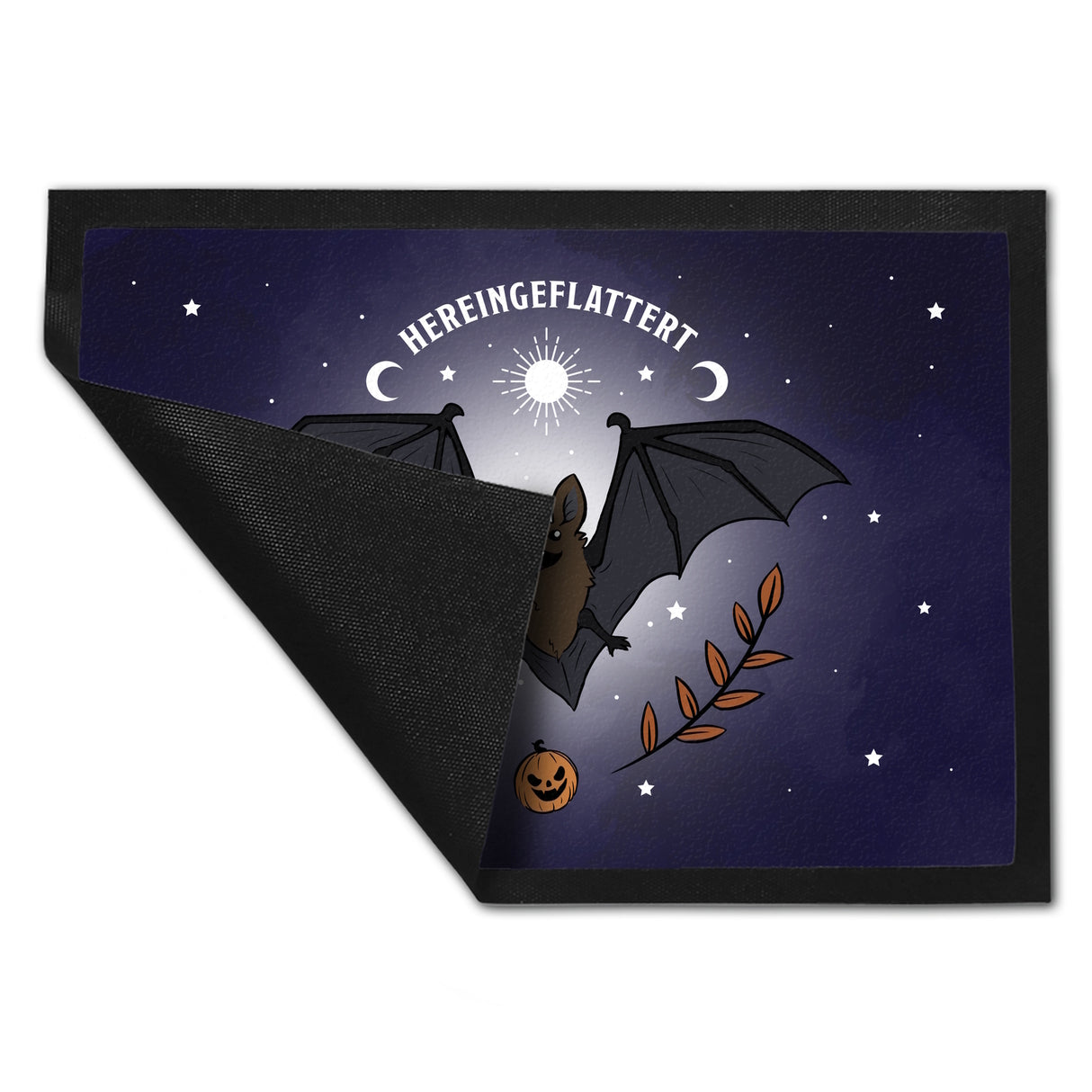 Fußmatte mit niedlichem Fledermaus Motiv und Spruch - Hereingeflattert