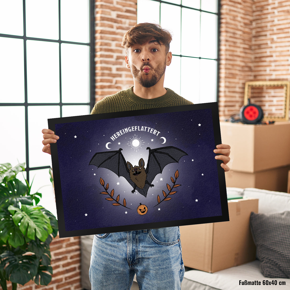 Fußmatte mit niedlichem Fledermaus Motiv und Spruch - Hereingeflattert