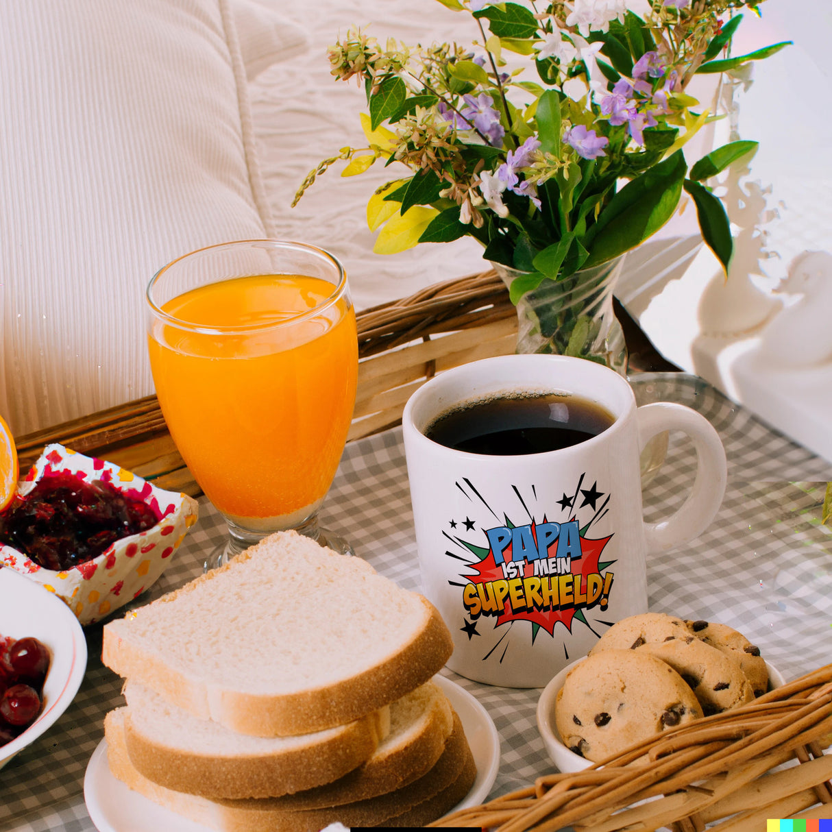 Kaffeetasse mit knalligem Comic Motiv und Spruch - Papa ist mein Superheld