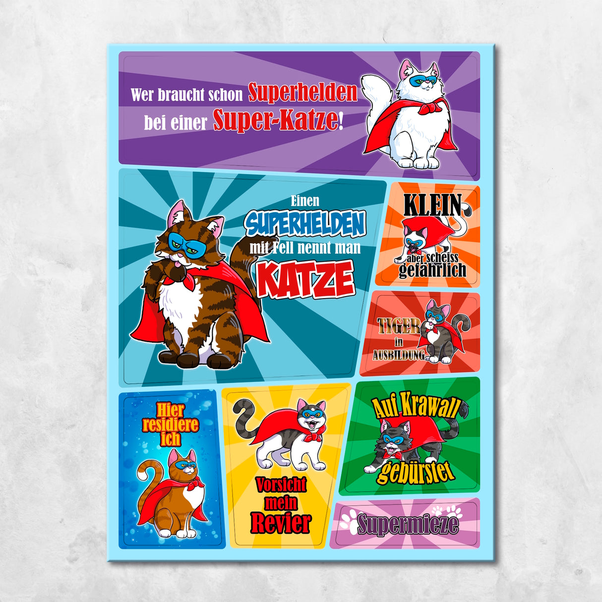 Superkatzen Kühlschrankmagnete im 8er-Set