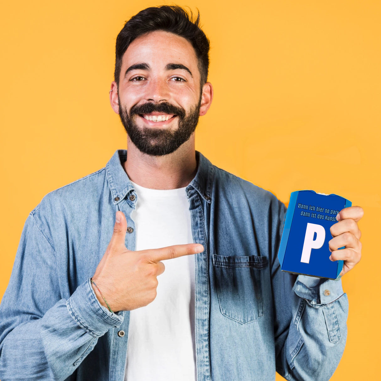 Parkscheibe mit Parkplatzsymbol, lustigem Spruch und 2 Einkaufswagenchips