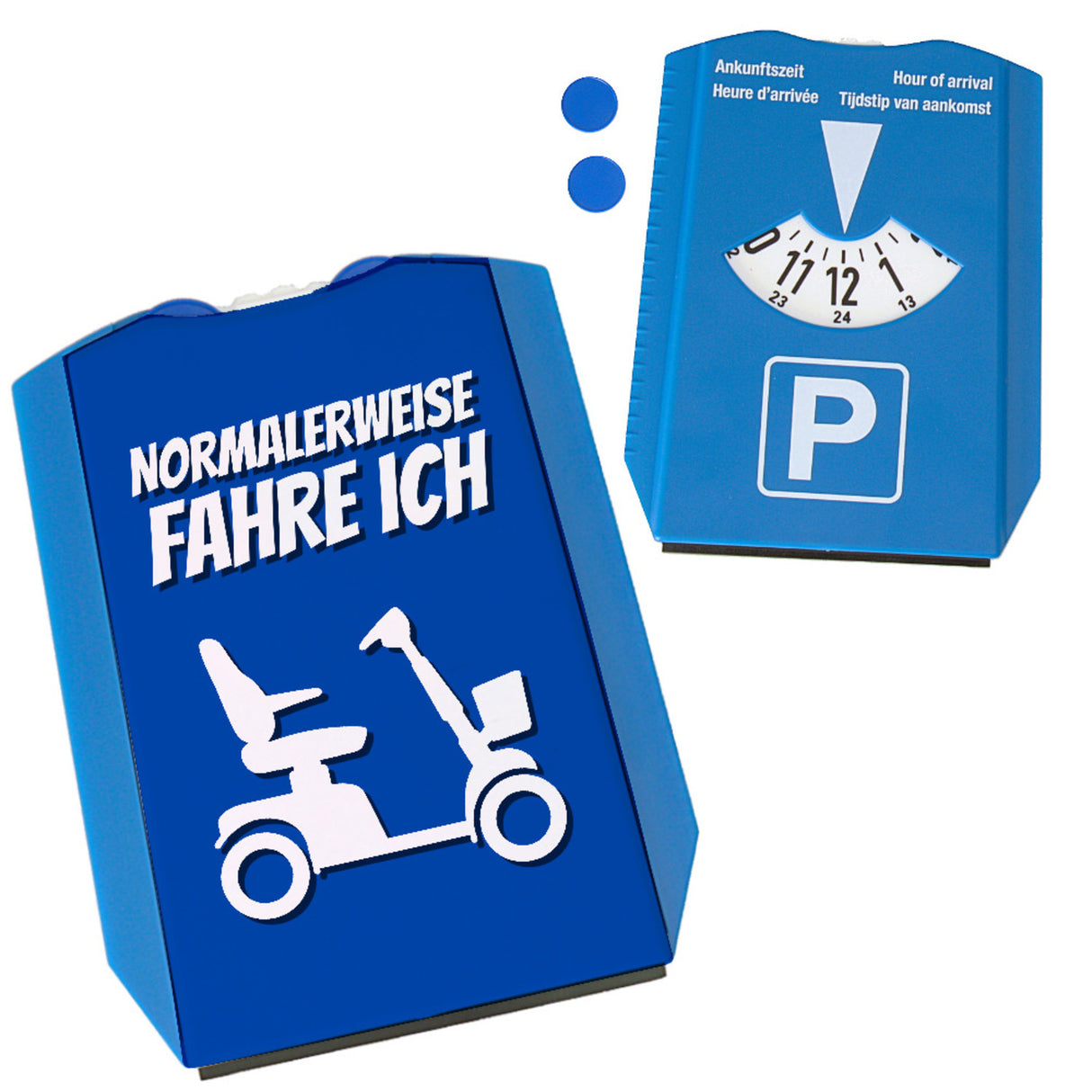 Parkscheibe mit Spruch: Normalerweise fahre ich Rollator