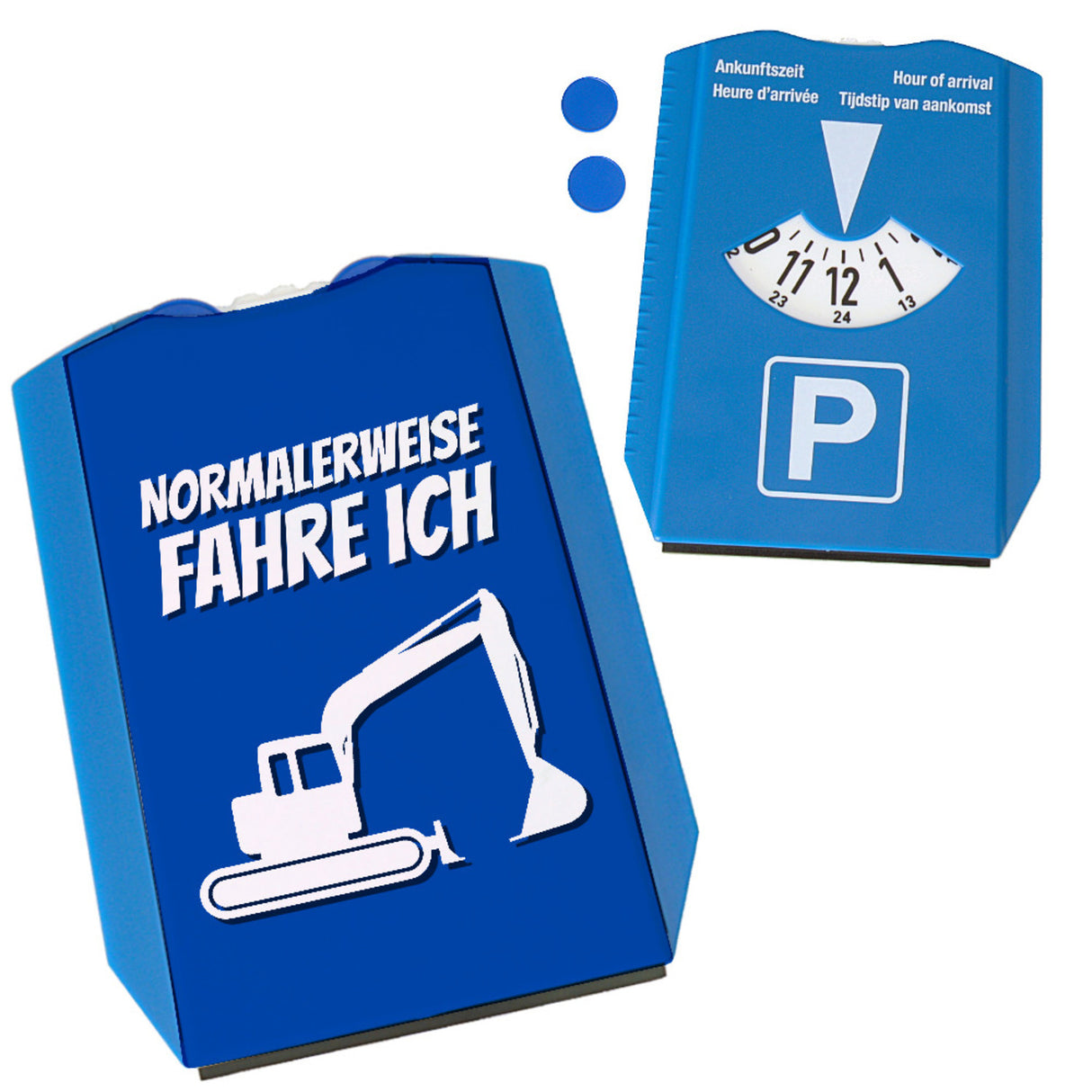 Parkscheibe mit Spruch: Normalerweise fahre ich Bagger