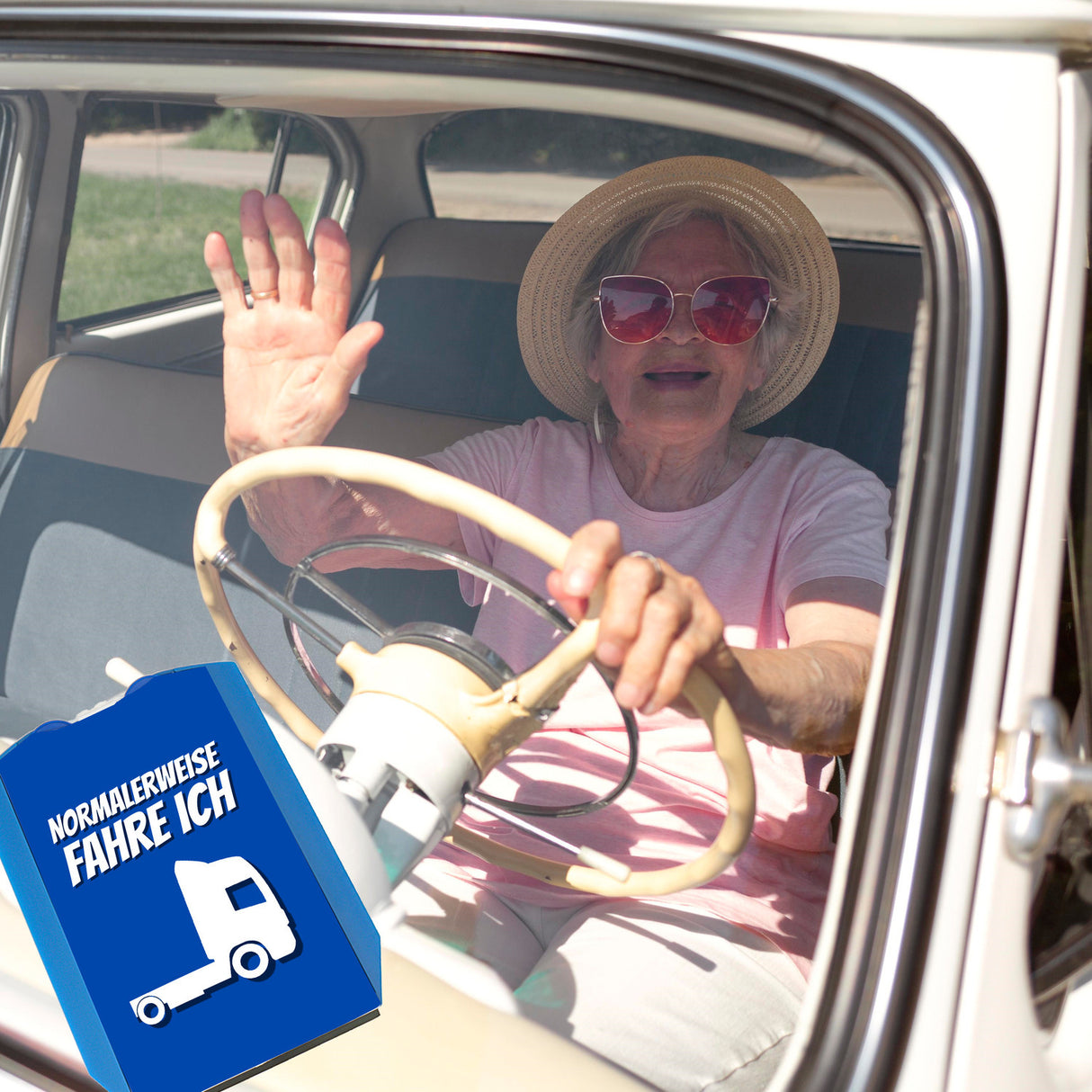 Parkscheibe mit Spruch: Normalerweise fahre ich Lastwagen