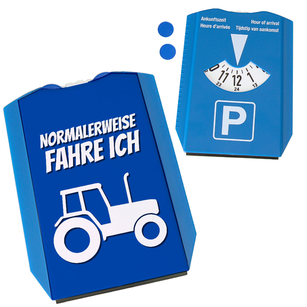 Parkscheibe mit Spruch: Normalerweise fahre ich Traktor