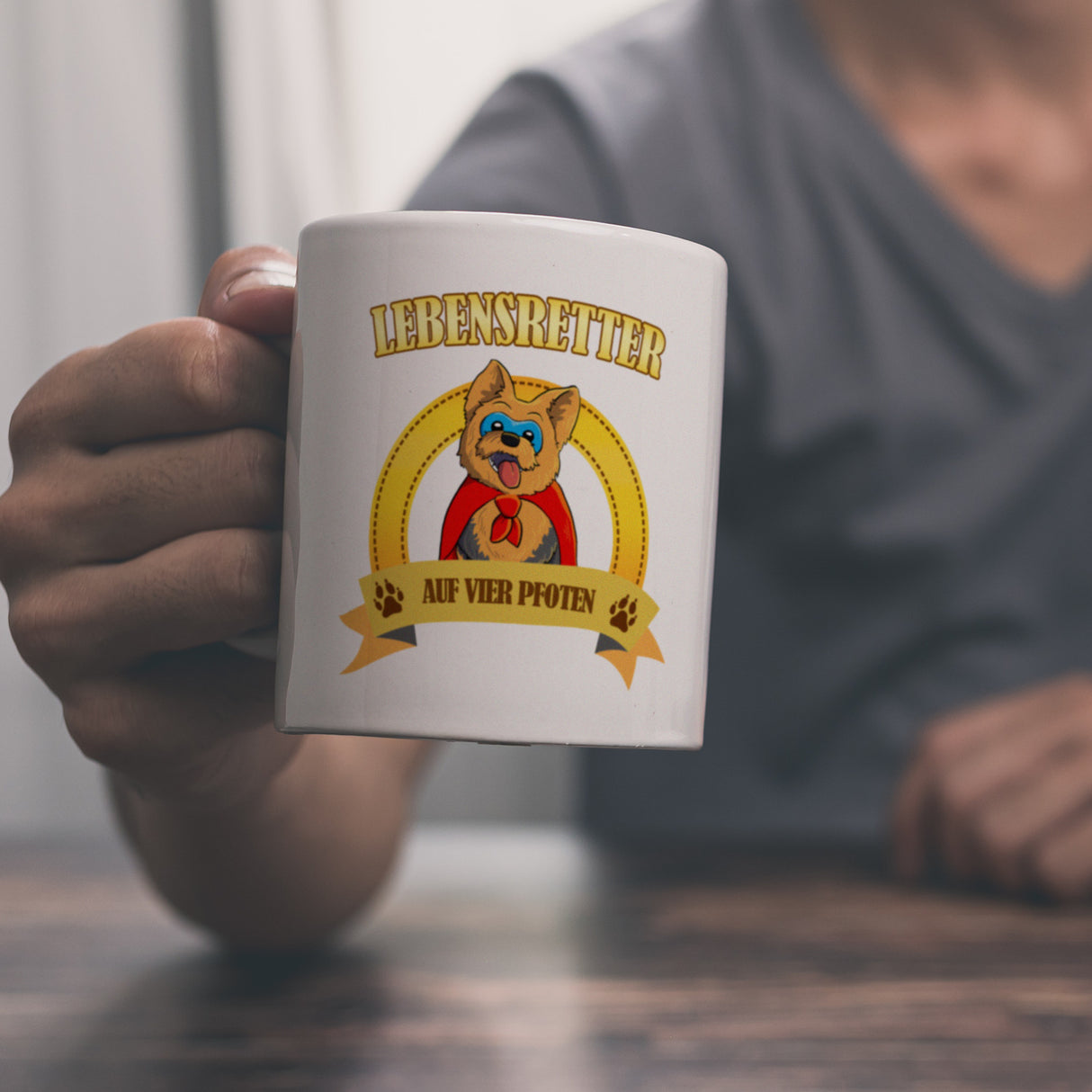Kaffeebecher mit Superheld - Yorkshire Terrier - Lebensretter auf vier Pfoten