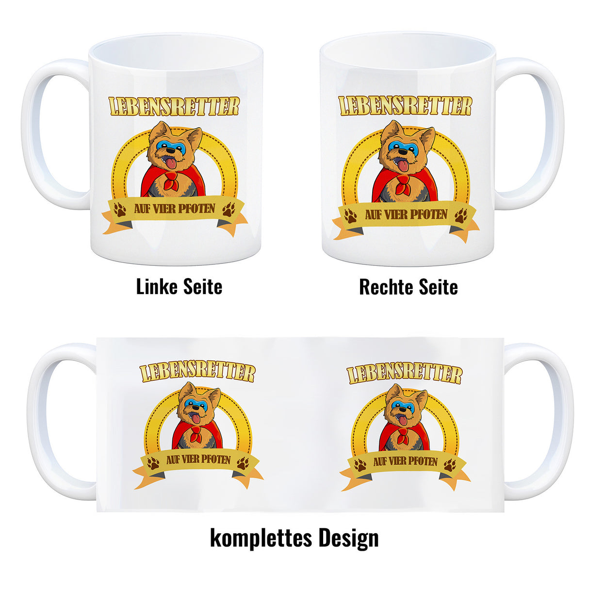 Kaffeebecher mit Superheld - Yorkshire Terrier - Lebensretter auf vier Pfoten