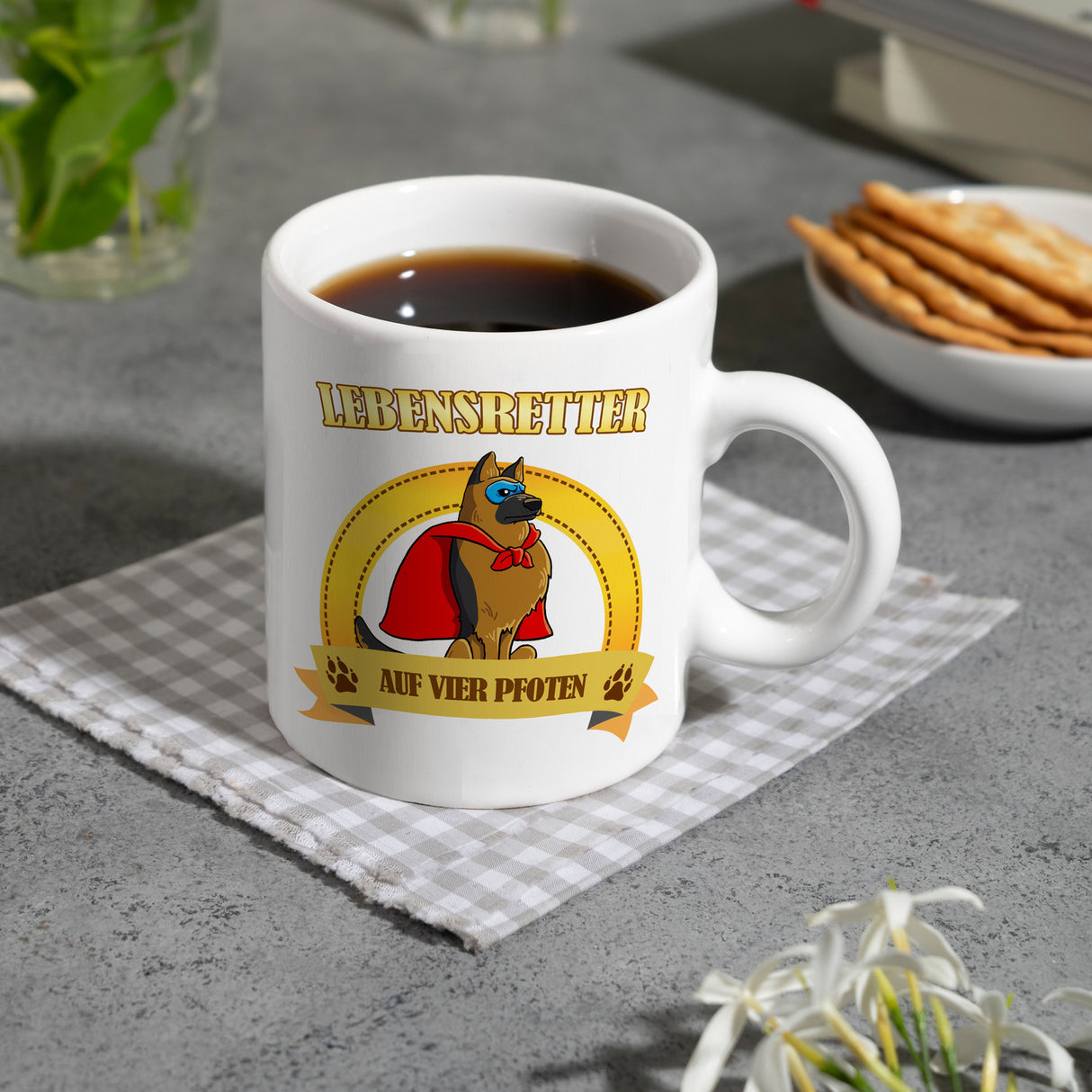 Kaffeebecher mit Superheld - Schäferhund - Lebensretter auf vier Pfoten