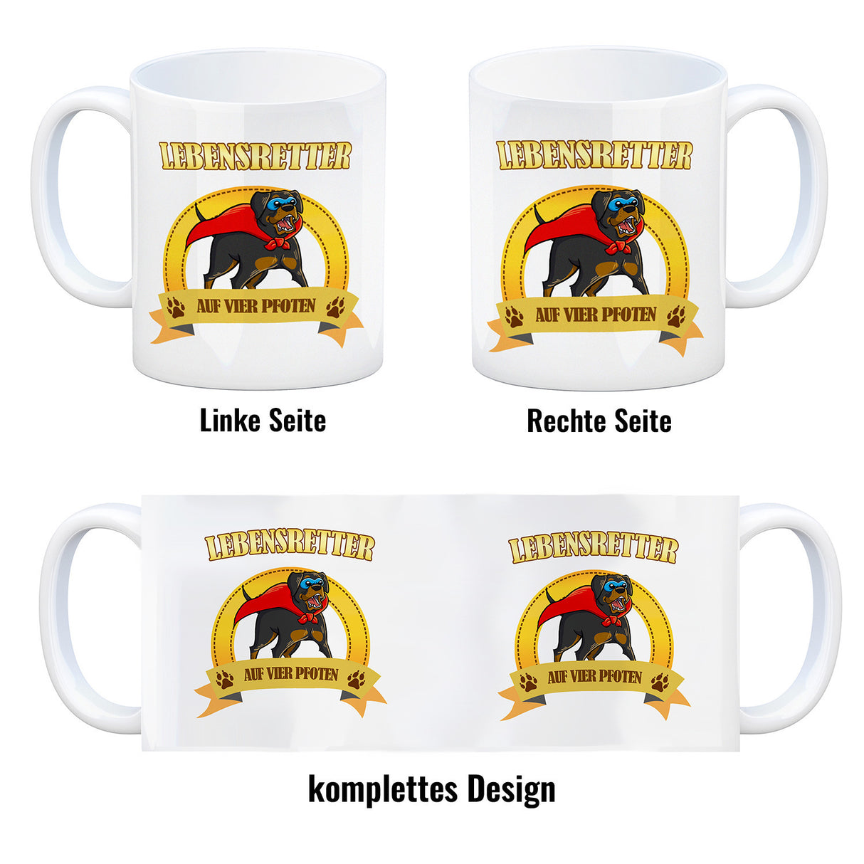 Kaffeebecher mit Superheld - Rottweiler - Lebensretter auf vier Pfoten