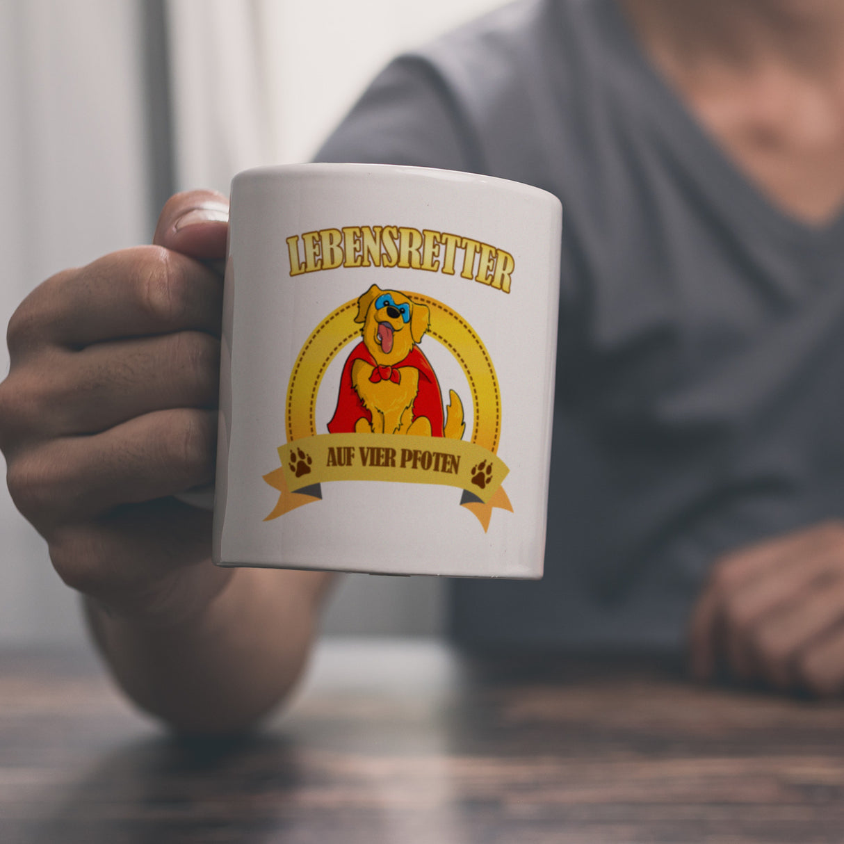 Kaffeebecher mit Superheld - Golden Retriever - Lebensretter auf vier Pfoten