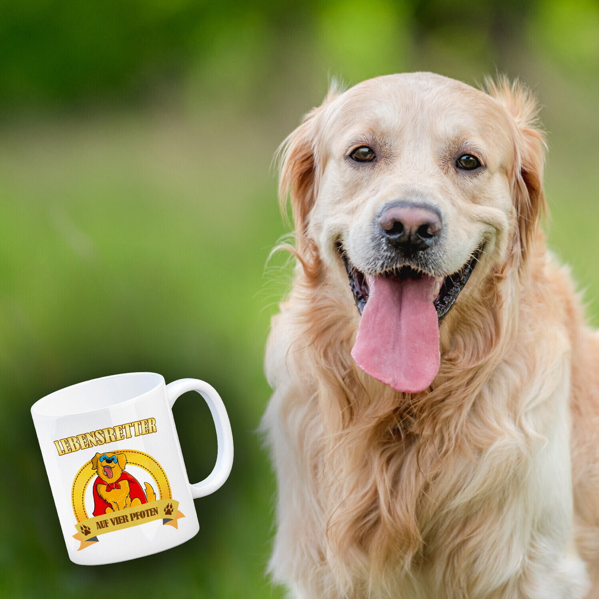 Kaffeebecher mit Superheld - Golden Retriever - Lebensretter auf vier Pfoten