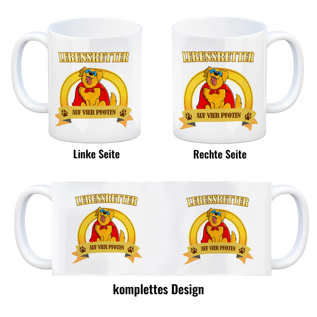 Kaffeebecher mit Superheld - Golden Retriever - Lebensretter auf vier Pfoten